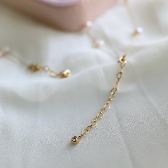 Freshwater pearl Station Necklace,Pearl bracelet,heart bracelet and earrings set - Picture 5 of 6